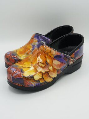 Dansko Clogs Multicolor Abstract Watercolor Patent Leather Size EU 37
